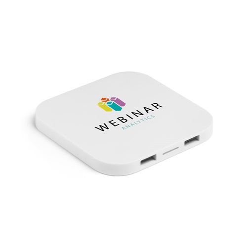 CAROLINE. Carregador wireless super rápido 15W com HUB 2 portas USB-A em ABS reciclado (60% rABS)