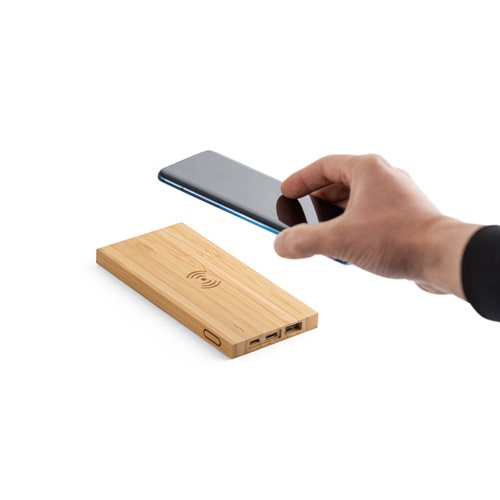 FITCH. Power bank 5'000 mAh com carregador wireless em bambu 5W