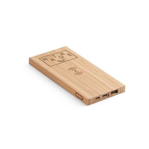 FITCH. Power bank 5'000 mAh com carregador wireless em bambu 5W