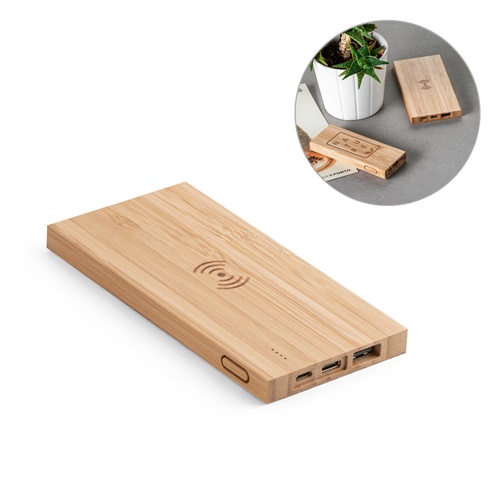 FITCH. Power bank 5'000 mAh com carregador wireless em bambu 5W