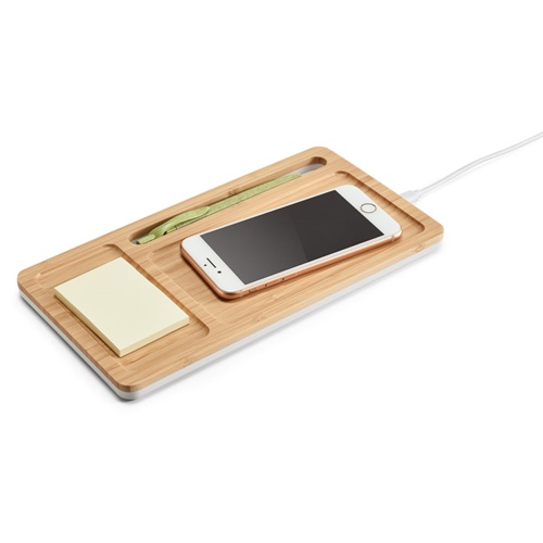 MOTT. Organizador de secretária com carregador wireless 15W em bambu e ABS