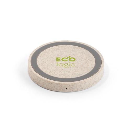 CUVIER. Carregador wireless 15W em ABS reciclado (65%) e fibra de palha de trigo (35%)