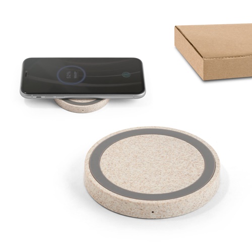 CUVIER. Carregador wireless 15W em ABS reciclado (65%) e fibra de palha de trigo (35%)