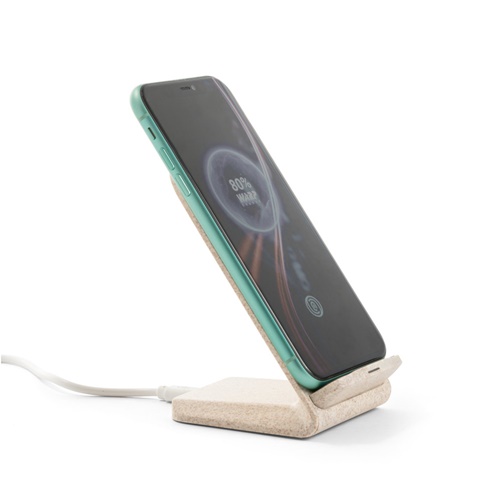 ENGLERT. Suporte para smartphone com carregador wireless super rápido 10W em ABS reciclado (70% rABS) e fibra de palha de trigo