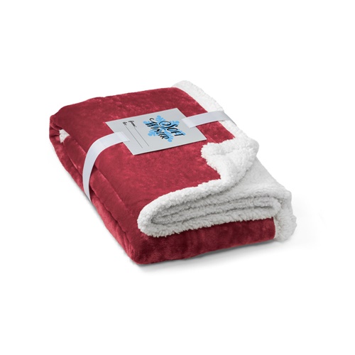 HEIDEN. Manta reversível em tecido polar (190 g/m²) com fita em cetim e cartão personalizável