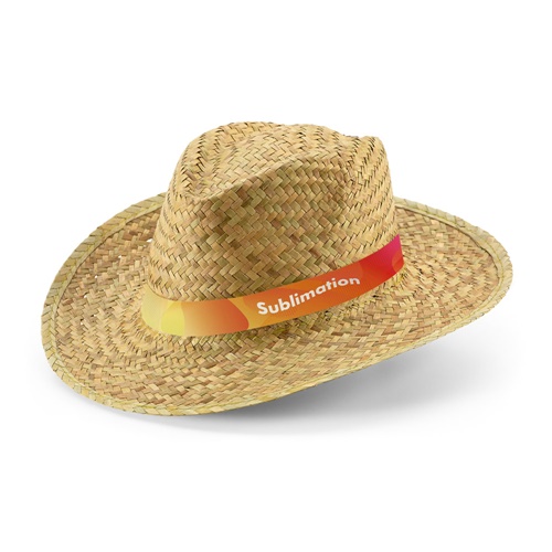 JEAN RIB. Chapéu de palha natural com fita elástica sublimada