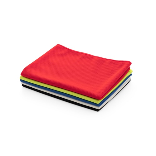 BERNAL. Toalha de desporto refrescante em poliéster reciclado (100% rPET) com bolsa em non-woven