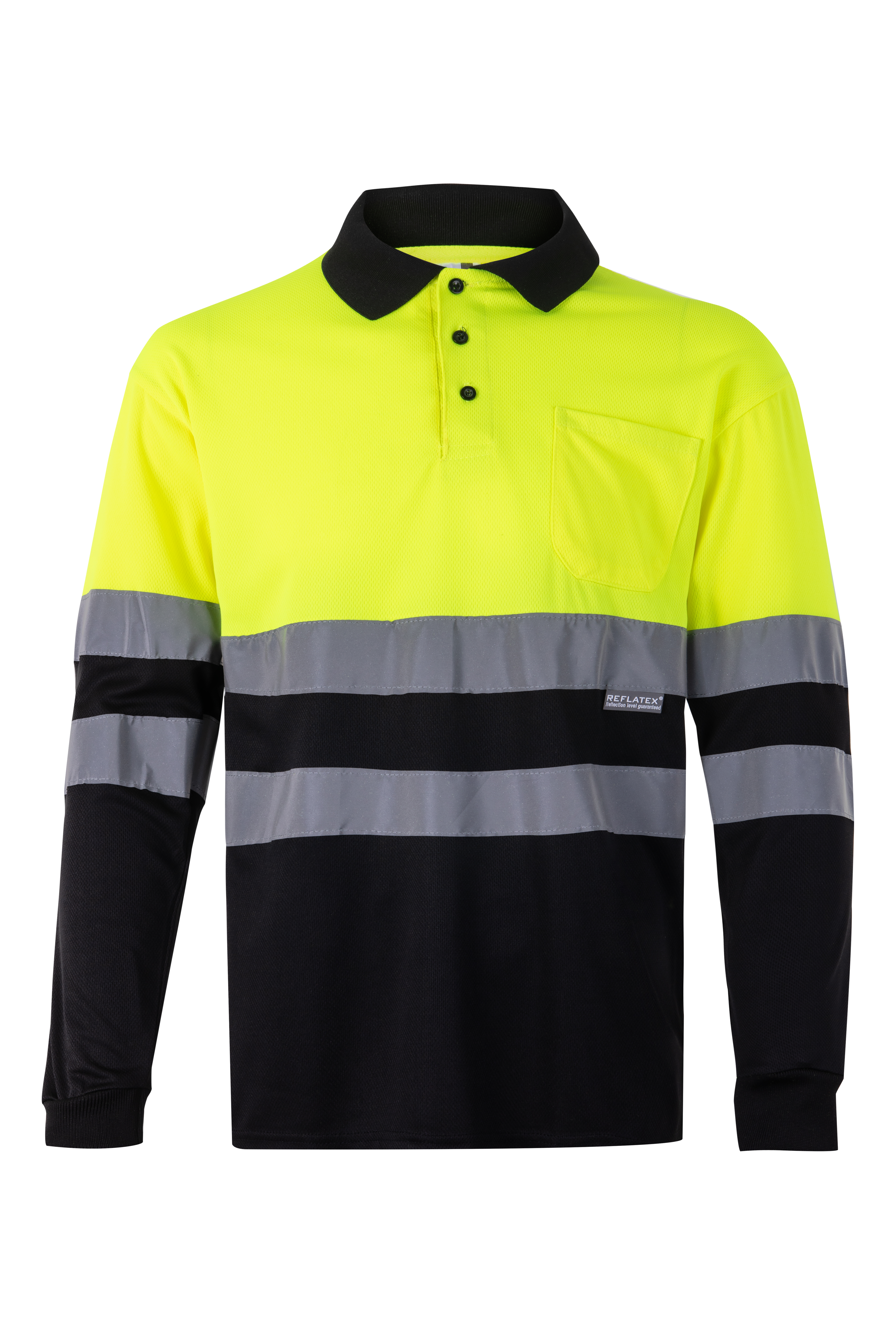 VL VULCAN. Two-tone bird-eye polo shirt (160g/m²) with long sleeves, in polyester (100%)