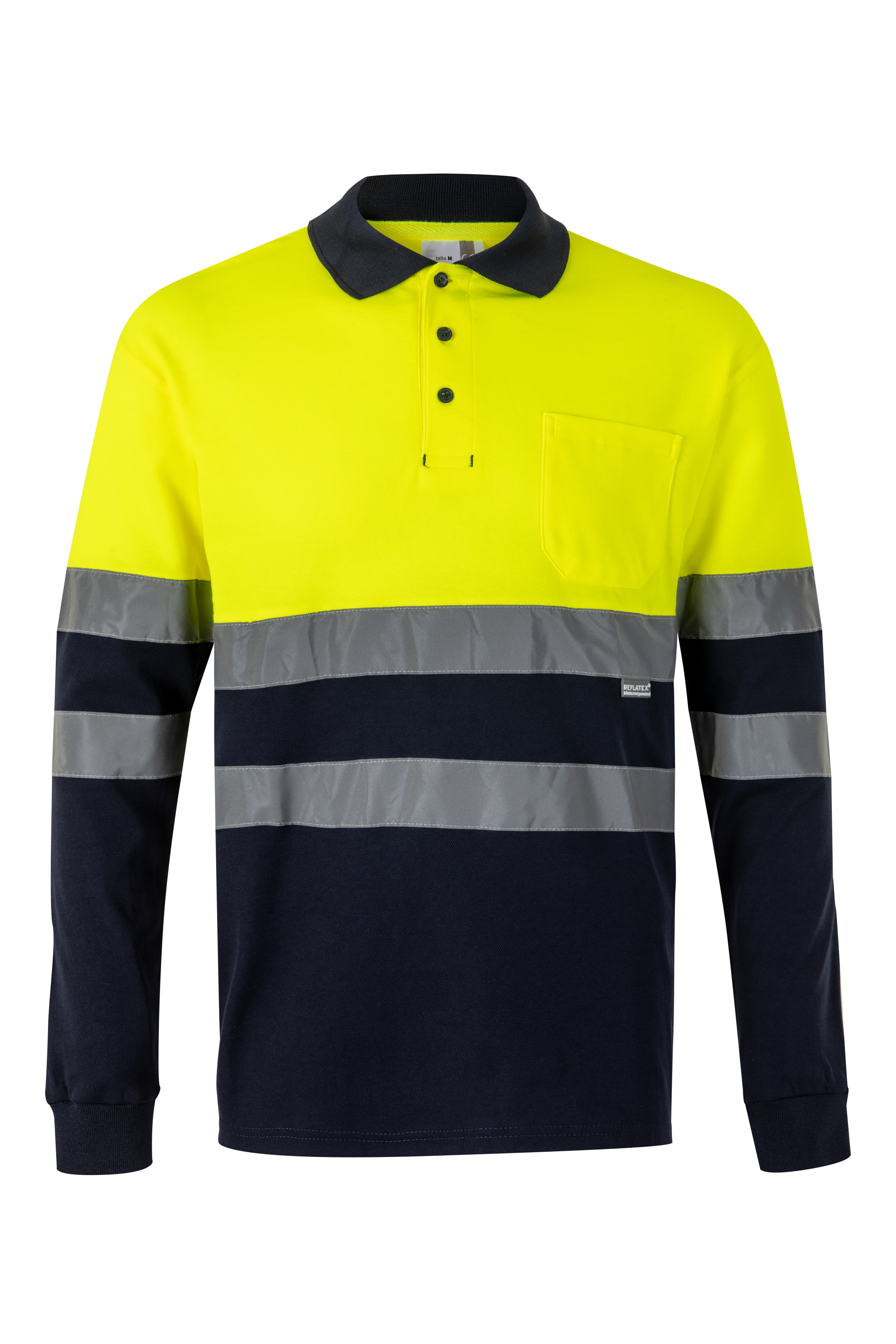 VL PLUTO. Polo bicolor piqué (150g/m²) de manga comprida, em algodão (55%) e poliéster (45%)