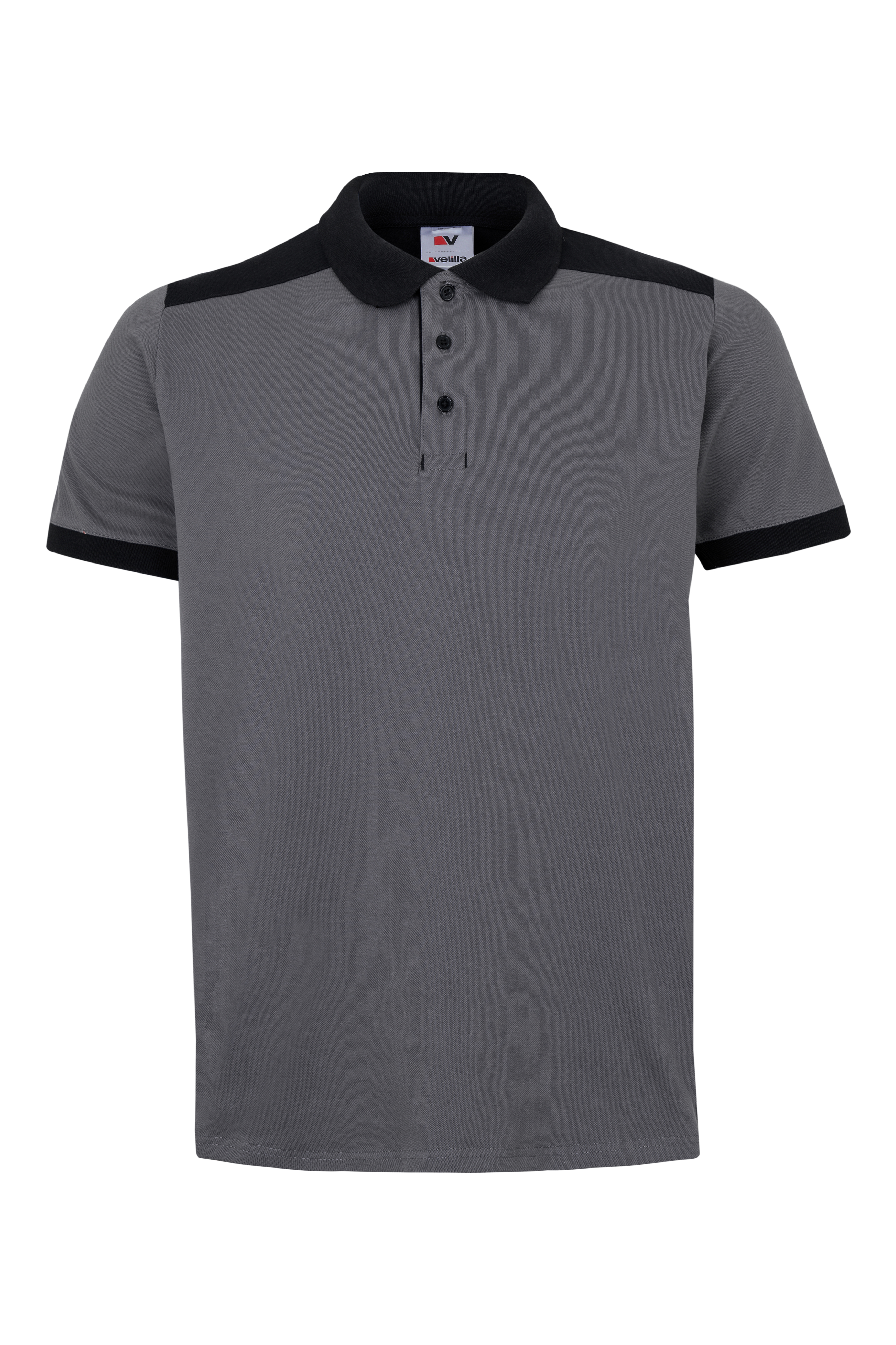 VL VELES. Polo piqué stretch bicolor (200g/m²) de manga curta, em poliéster (96%) e elastano (4%)