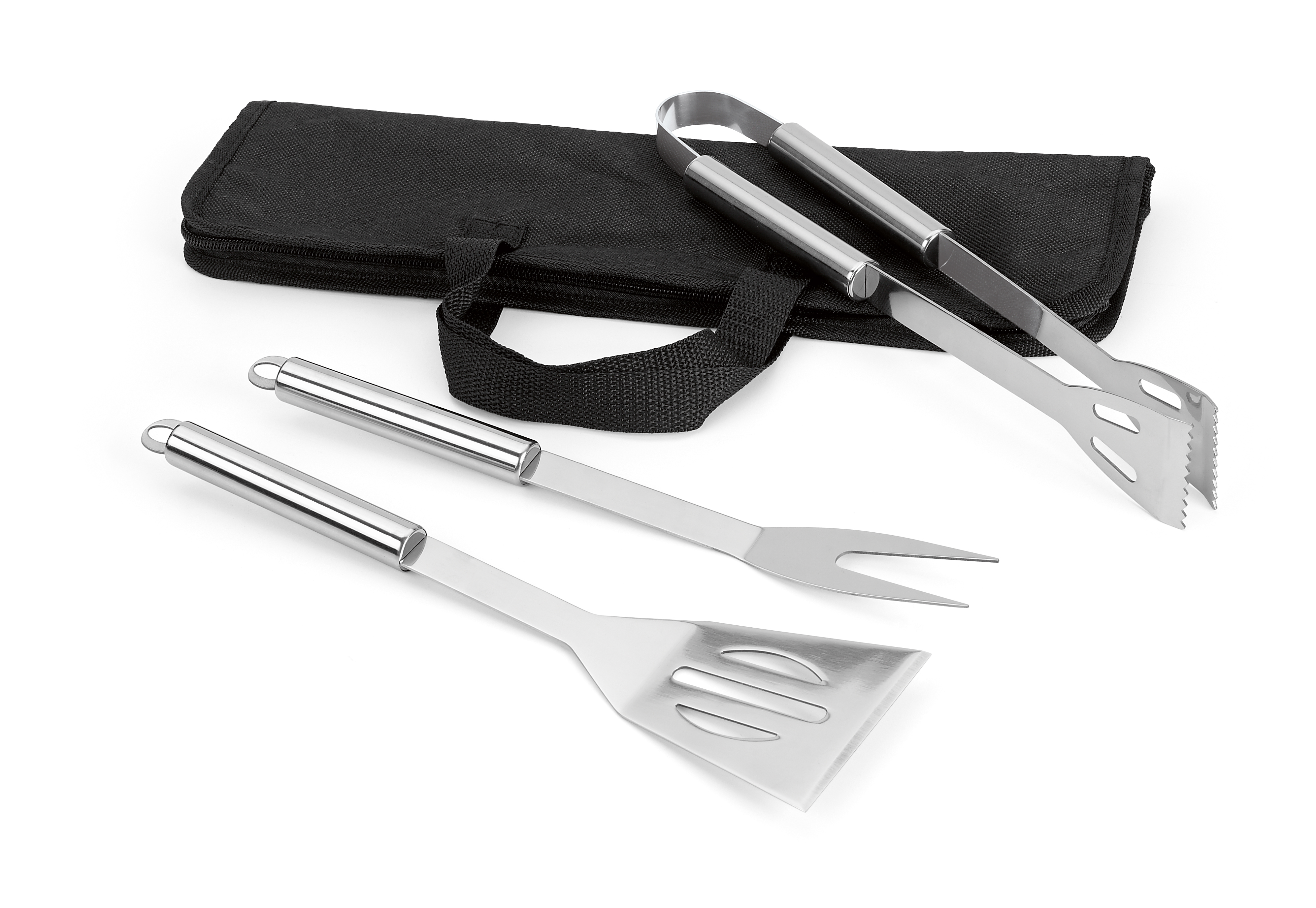 SOARES. Conjunto barbecue com 3 peças em aço inoxidável