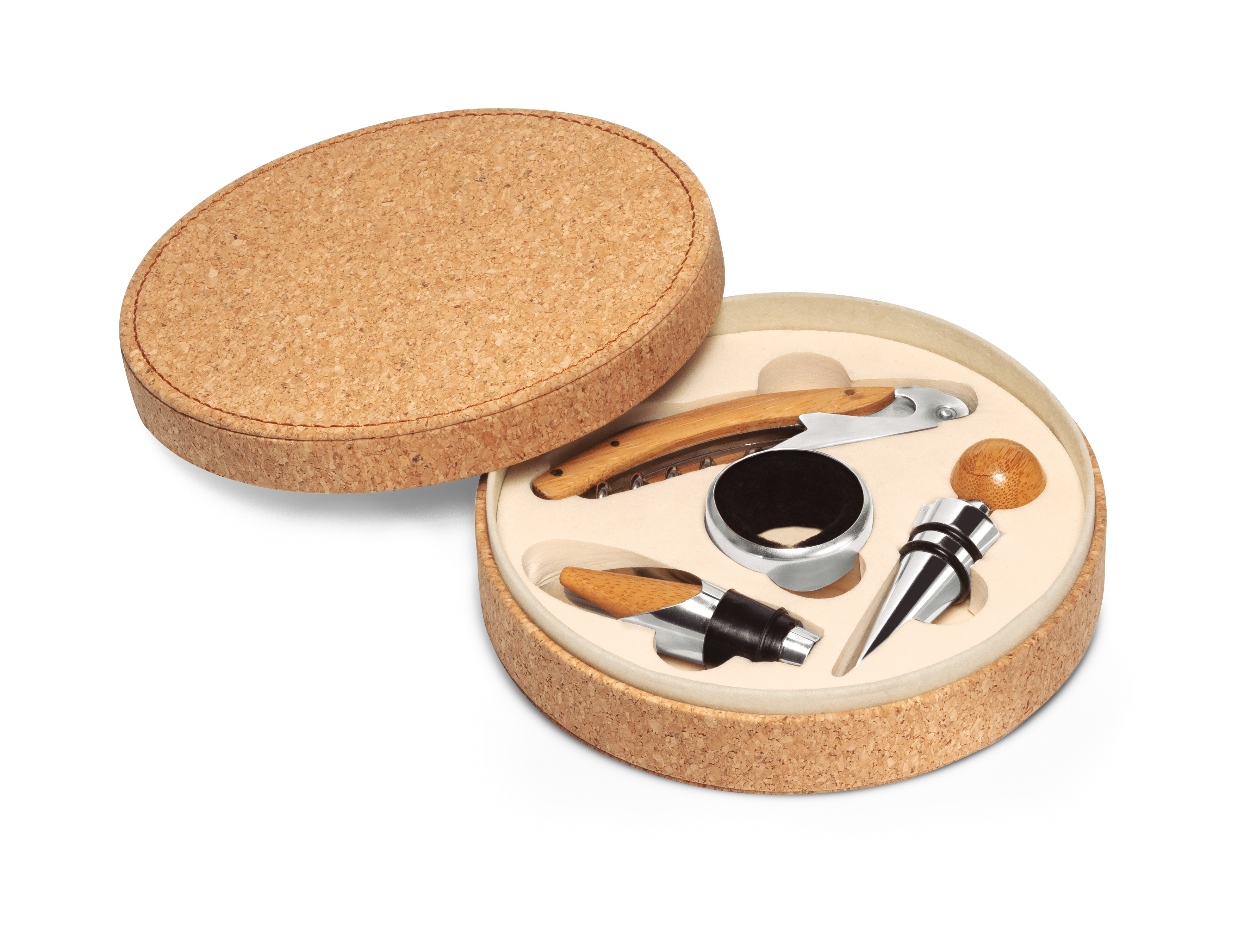 MORETO. Conjunto para vinho com 4 peças em bambu, aço inoxidável e ABS