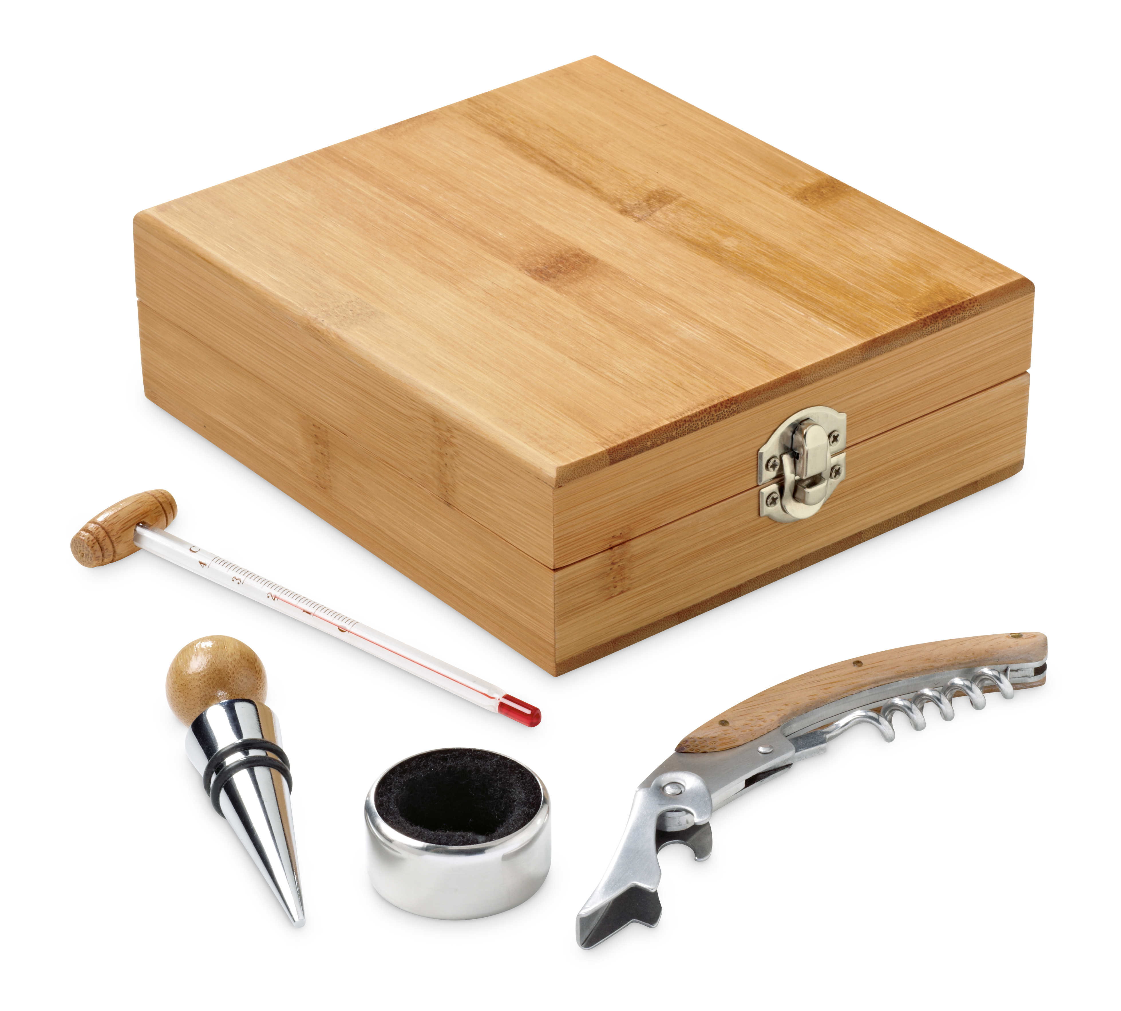 CABERNET. Conjunto para vinho em bambu, aço inoxidável, vidro e ABS