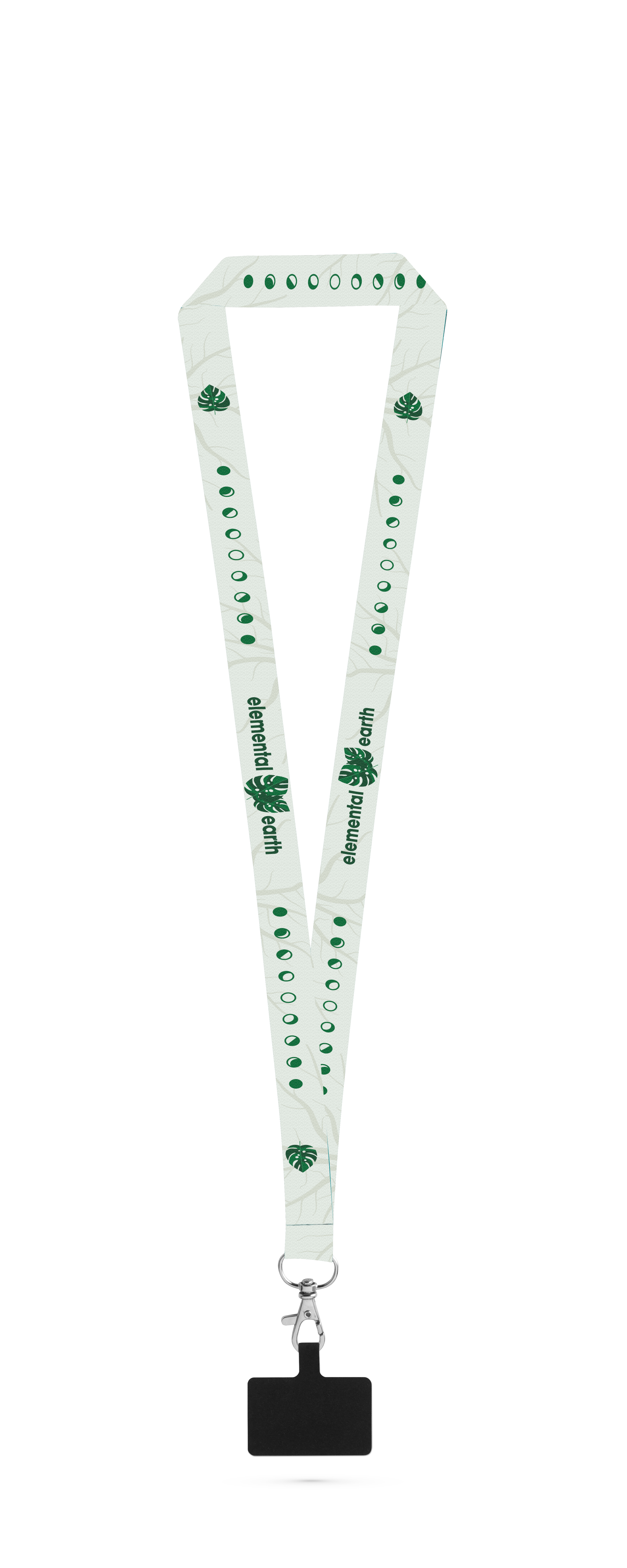 EPSOM. SET Lanyard SUBLIMATION Long II (20 mm) em poliéster reciclado (100% rPET) com mosquetão de gatilho 20 mm e suporte para telemóvel