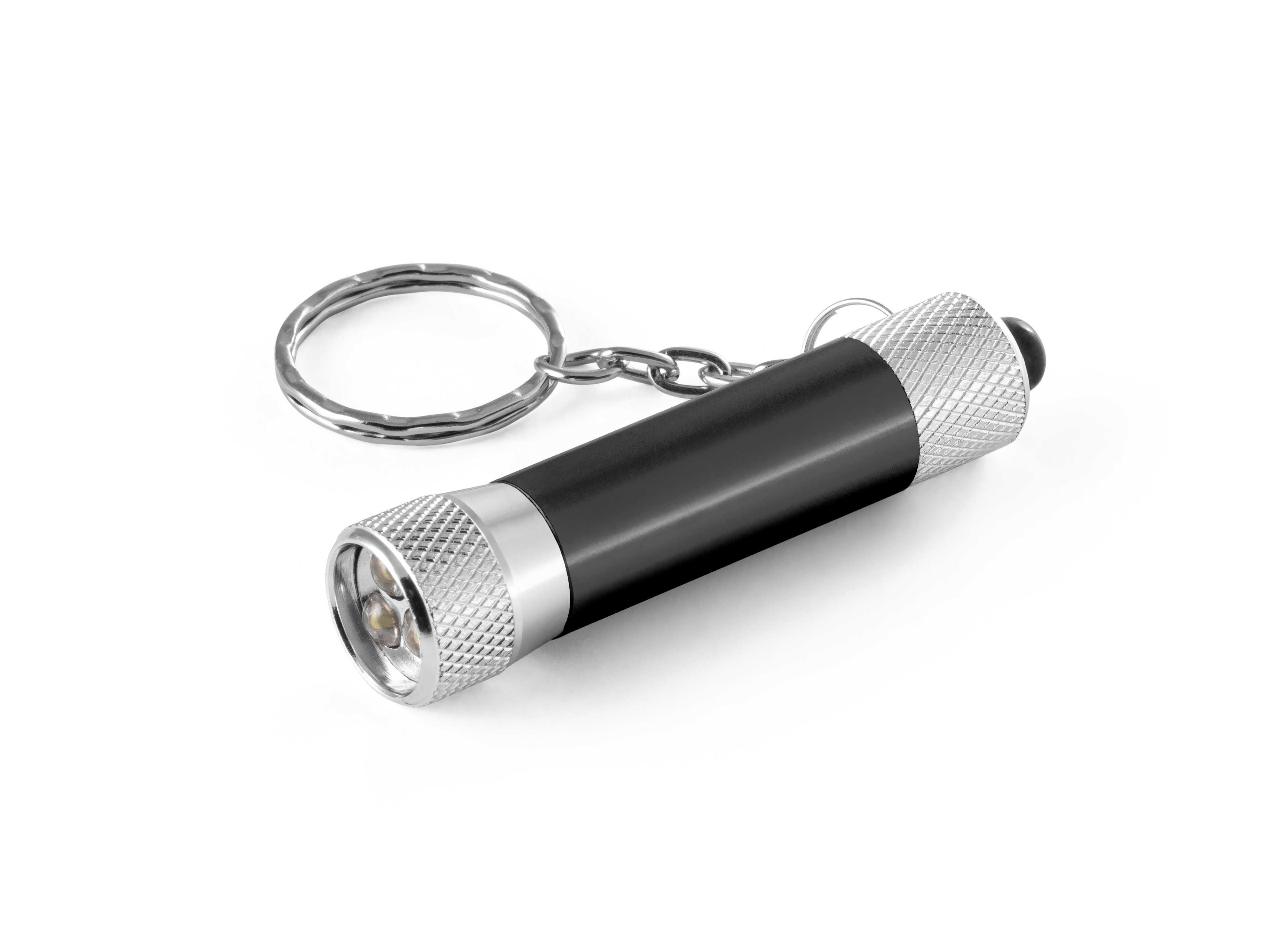 RE-LERGAN. Porta-chaves em alumínio (92% reciclado) com lanterna de 3 luzes LEDs