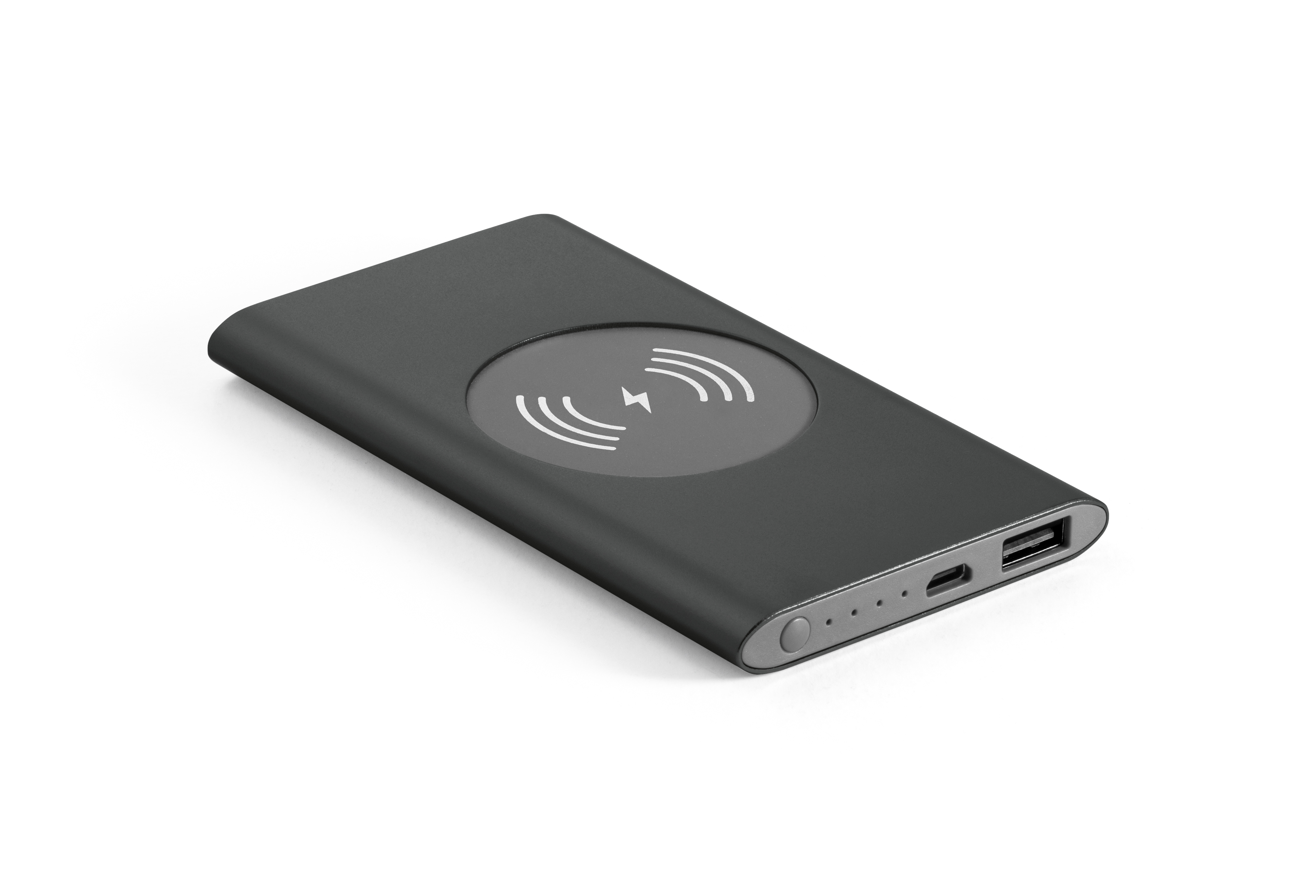 CASSINI. Power bank 4'000 mAh com carregador wireless 5W em alumínio reciclado (100% rAL)