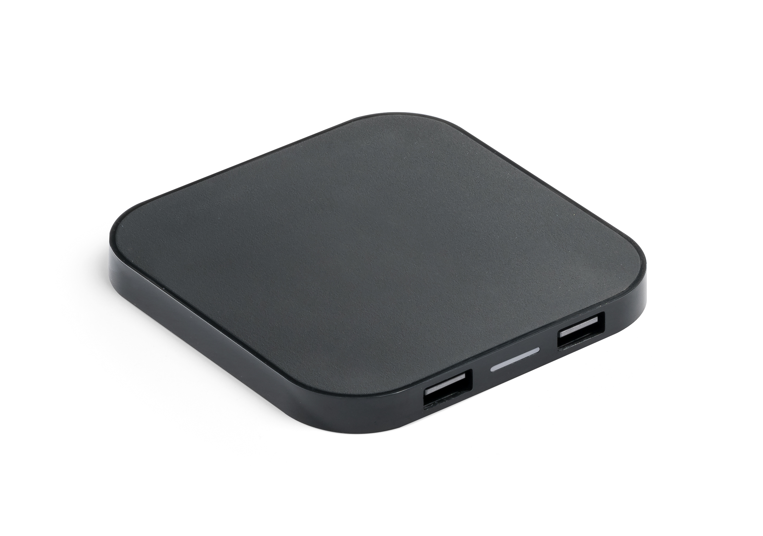 CAROLINE. Carregador wireless super rápido 15W com HUB 2 portas USB-A em ABS reciclado (60% rABS)