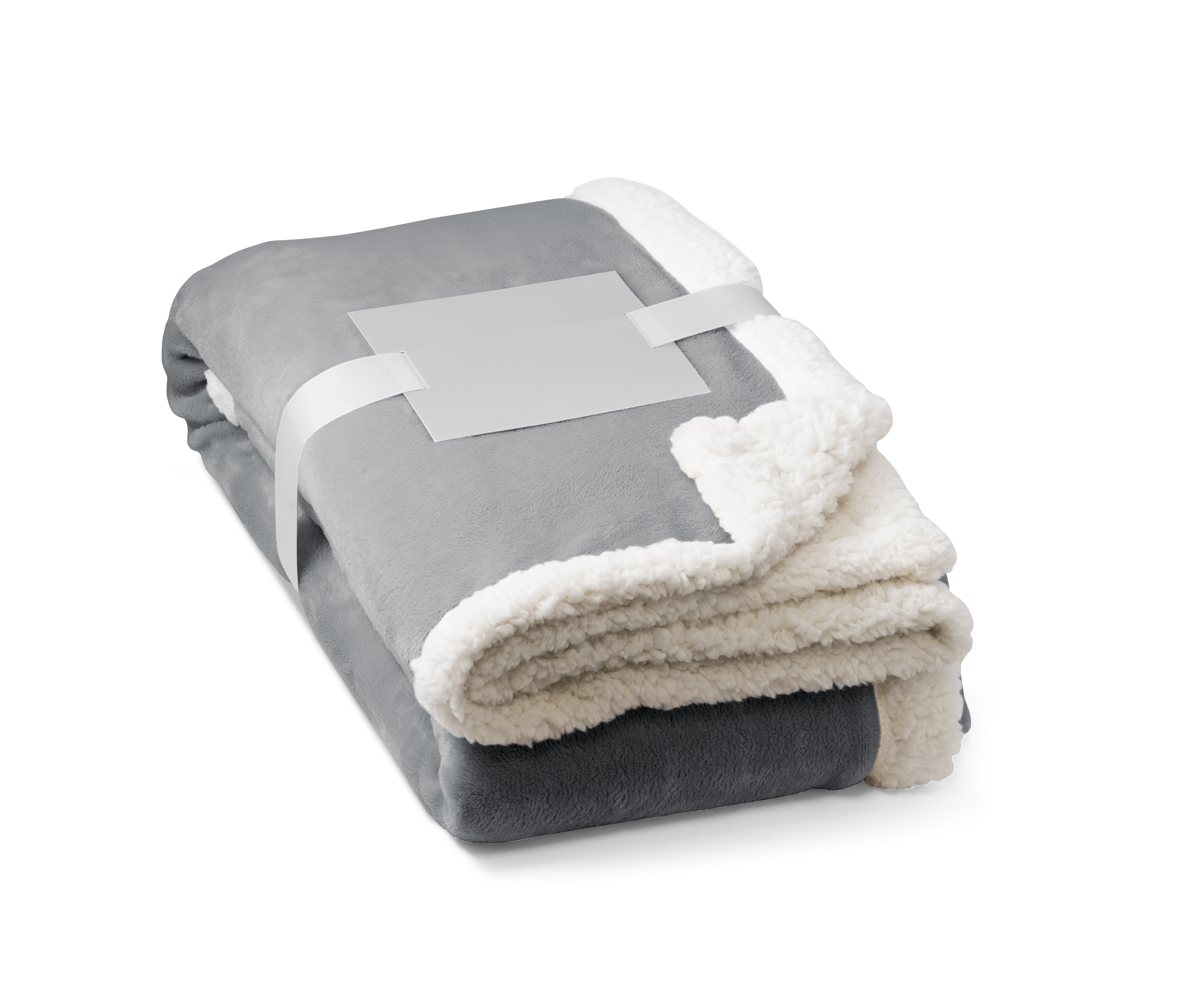 HEIDEN. Manta reversível em tecido polar (190 g/m²) com fita em cetim e cartão personalizável